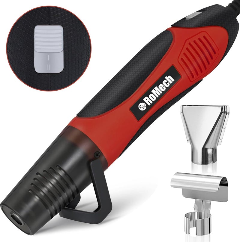 ROMECH 350W Heat Gun with 2 Nozzles, Dual Temp Heat Gun 400°F-660°F, Fast Heat Hot Air Gun with Overload Protection for DIY Craft Embossing Shrink Wrapping (Red) - Image 1